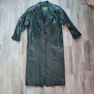 Vintage Avanti 100% Leather Trench Coat w/ Button Closure, Women’s M, Dark Green